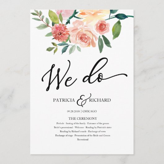 We doen Floral Waterverf bruiloft programma (Voorkant)