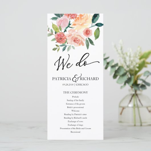 We doen Floral Waterverf bruiloft programma 4x9 (Staand voorkant)