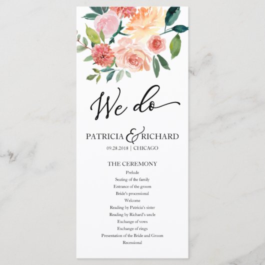 We doen Floral Waterverf bruiloft programma 4x9 (Voorkant)