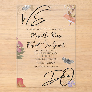 WE DOEN geperste bloemen Shabby Garden Chic bruilo Acryl Uitnodigingen