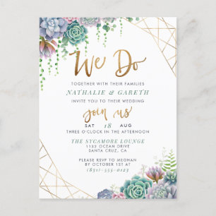 We doen Gold Glitter Script Cute Succulents Wedden Uitnodiging Briefkaart