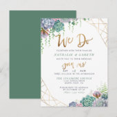 We doen Gold Glitter Script Cute Succulents Wedden Uitnodiging Briefkaart (Voorkant / Achterkant)