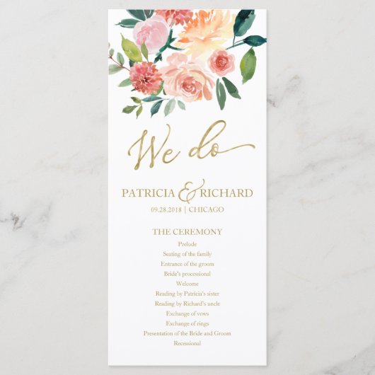 We doen gouden bloemen Waterverf bruiloft programm Programma (Voorkant)