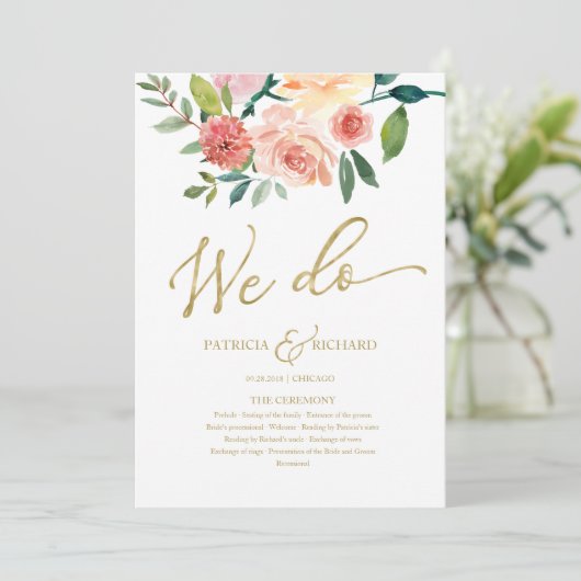 We doen gouden bloemen Waterverf bruiloft programm Programma (Staand voorkant)