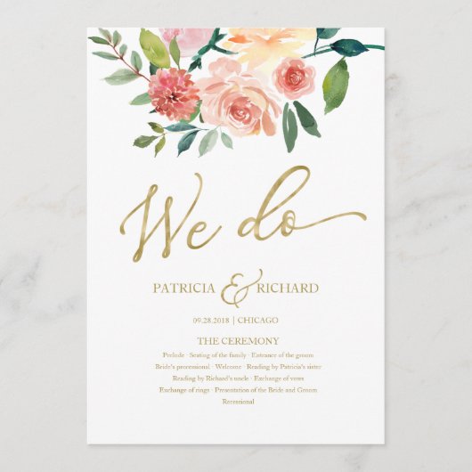 We doen gouden bloemen Waterverf bruiloft programm Programma (Voorkant)