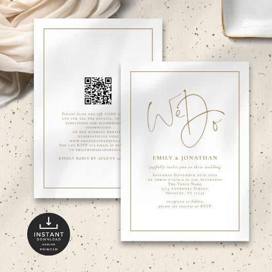 We doen gouden script lijn grens QR code bruiloft Kaart