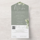 We doen groen monogram QR-code salie groen huwelij All In One Uitnodiging (Binnen)