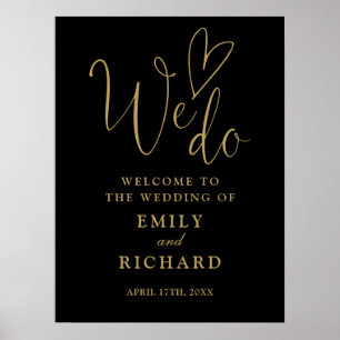 We doen hart zwart en goud bruiloft welkomstbord poster