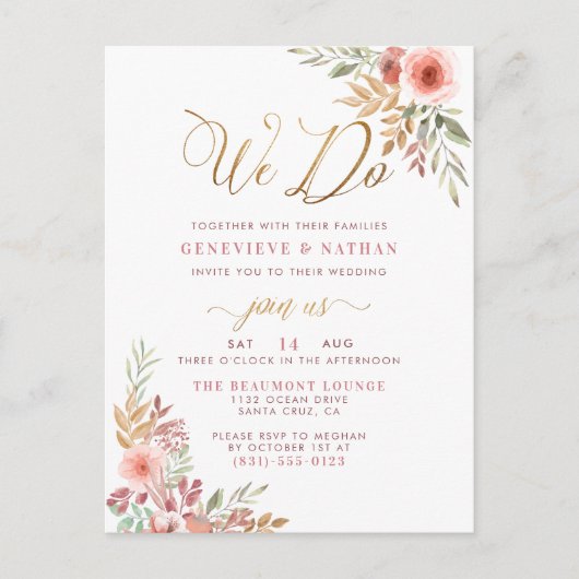 We doen het | Elegant Gold Script & Sweet Rozen We Uitnodiging Briefkaart (Voorkant)