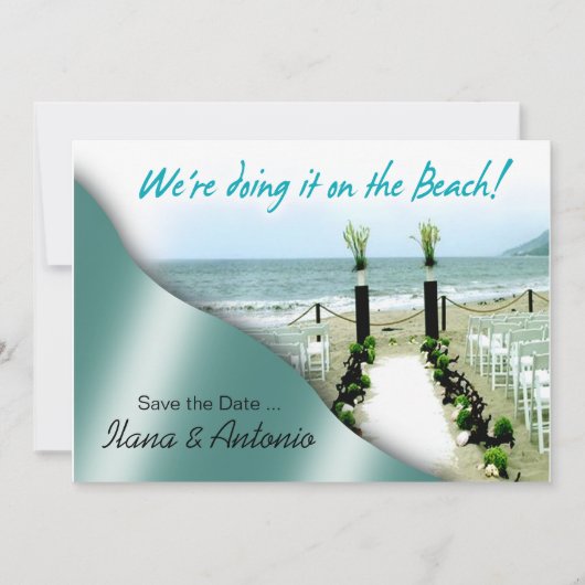 We doen het op het Strand Save the Date (Voorkant)