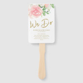 We doen het roze Blush Rozen Floral Gold Wedding P Handwaaier (Voorkant)