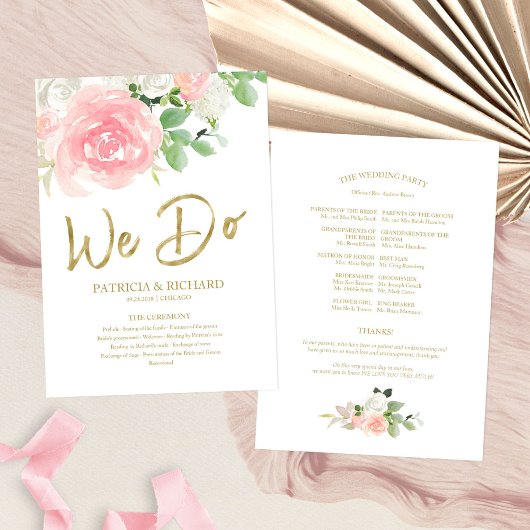 We doen het roze Blush Rozen Floral Gold Wedding P Programma