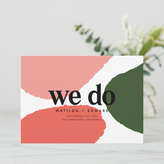 We doen modern abstract rood, roze + groen aankondiging (Staand voorkant)