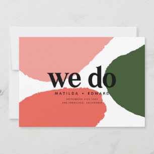 We doen modern abstract rood, roze + groen aankondiging