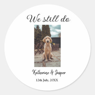 We doen nog steeds bruiloft paar huisdier foto naa ronde sticker
