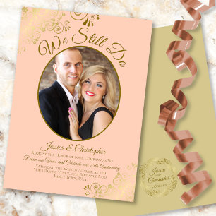We doen nog steeds Coral Peach & Gold Wedding Vow Kaart