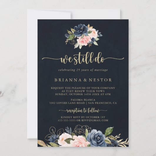 We doen nog steeds Navy Blush Bloemen Gouden Gelof Kaart (Voorkant)