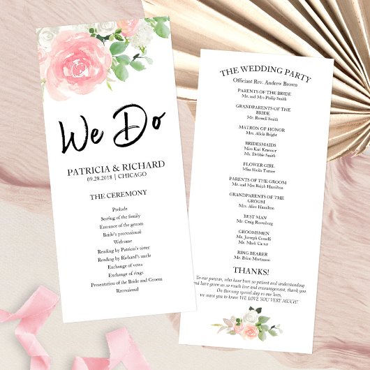 We doen Pink Blush Rozen Floral Wedding Program