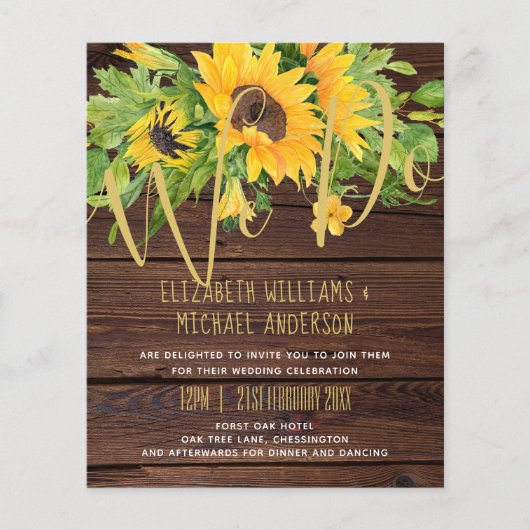 WE DOEN Rustic Sunflower Wood Boho Wedding Invites (Voorkant)