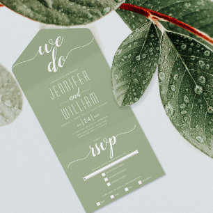 "We doen" sage green script kalligrafie bruiloft All In One Uitnodiging
