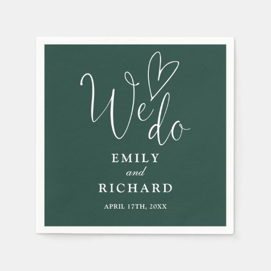 We doen Script Love Heart Emerald Green Wedding Servet (Voorkant)