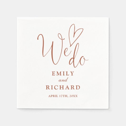 We doen Script Love Heart Terracotta bruiloft Servet (Voorkant)