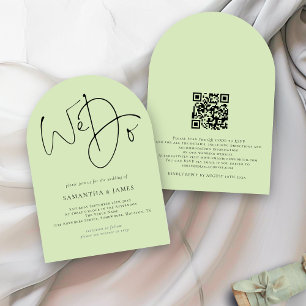 We doen Script QR Code Limoen Cream Green Wedding Kaart