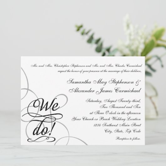 We doen, Swirly zwart-wit bruiloft Kaart (Staand voorkant)