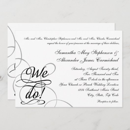 We doen, Swirly zwart-wit bruiloft Kaart (Voorkant / Achterkant)