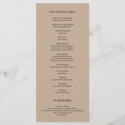 We doen Wedding programma kaart in modern rustiek (Achterkant)