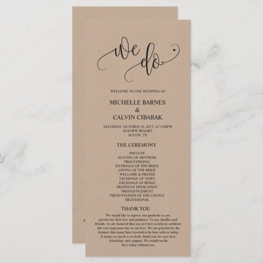 We doen Wedding programma kaart in modern rustiek  (Voorkant / Achterkant)