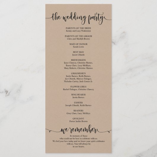 We doen Wedding programma kaart in rustieke fawn t (Achterkant)