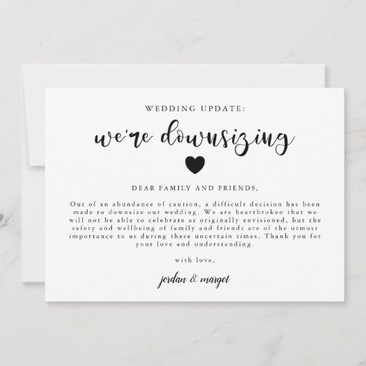 We downsizing Wedding Update minimalist Aankondiging (Voorkant)