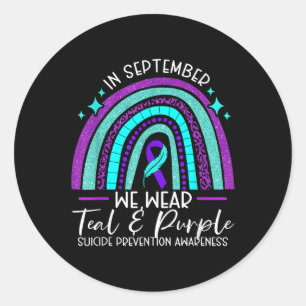 We Draag Blauwgroen & Paarse Zelfmoordpreventi Ronde Sticker