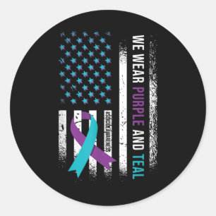 We Draag Paarse & Blauwgroen, Suicide Preventi Ronde Sticker
