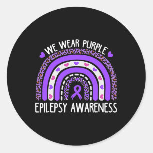 We dragen paarse luipaard regenboog voor epilepsie ronde sticker