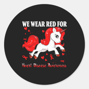 We dragen rood voor Unicorn Hartziekte bewustzijn Ronde Sticker