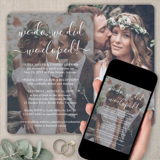 We Eloped 2 Foto-overlay Trouwreceptie Wit Kaart