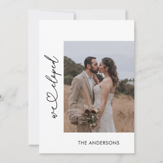 We eloped 2 fotoscript bruiloft aankondiging (Voorkant)