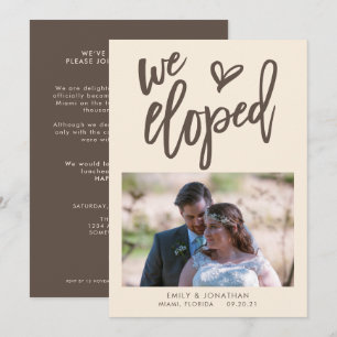 We eloped Announce Photo Invitation Brown crème Aankondiging