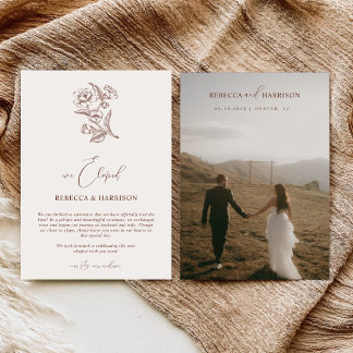 We Eloped Brown Floral Boho | Photo Wedding  Aankondiging