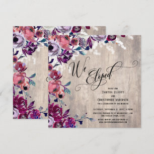We Eloped Elegant Script Bloem Motief Bleek Hout & Kaart