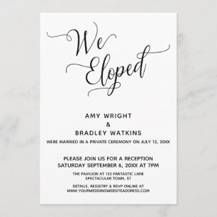 "We Eloped" Elegante Ontvangst na de Bruiloft Kaart