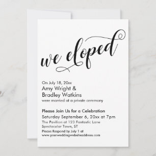 We Eloped Fancy Script Huwelijksfeest na de Trouwd Kaart