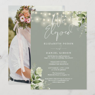 We Eloped Greenery Sage Groen Foto Huwelijksfeest Kaart