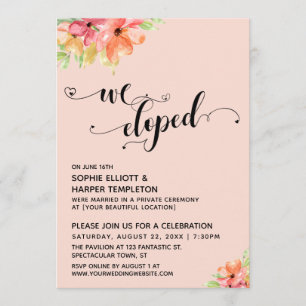 We Eloped Hearts Script Watercolor Bloemen Kaart