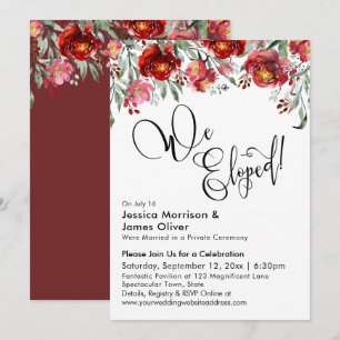 We Eloped Lettertype Bourgondische Rode Bloemen Kaart