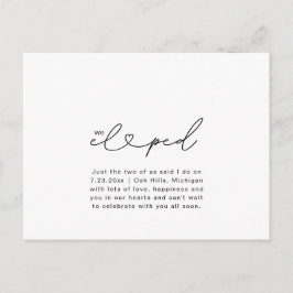 We Eloped Script Heart Chic Wedding Photo Briefkaa Briefkaart