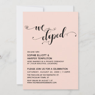 We Eloped Script met Hartjes Roze Ontvangst Kaart