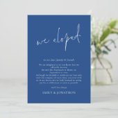 We Eloped Script Midblauw Elopement Aankondiging (Staand voorkant)